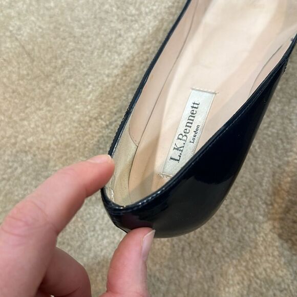 L.K. Bennett London Women Edee Open Peep Toe Wedge Patent Navy Blue Size 38 / 7 - Picture 8 of 10